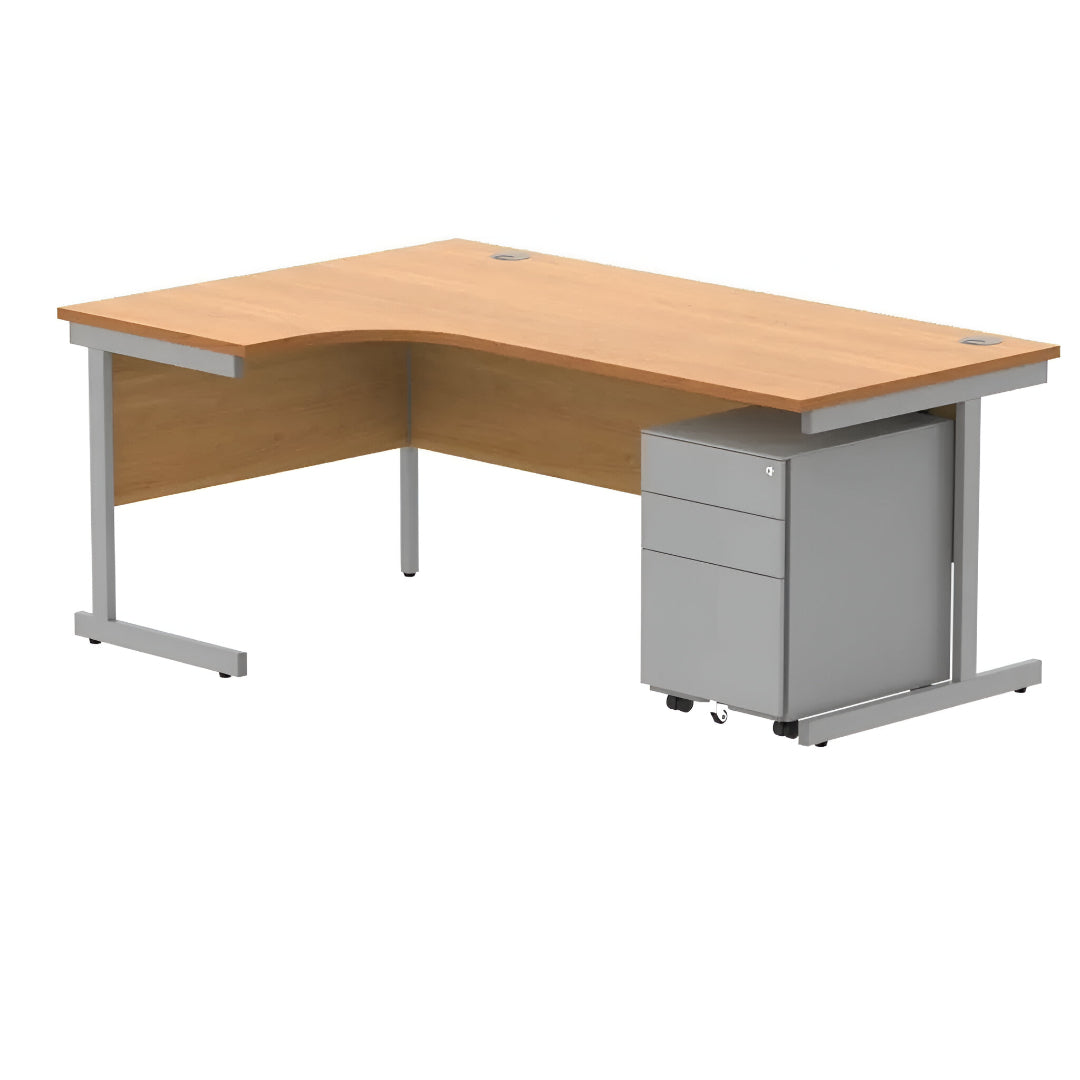 CORE Single Upright Left-Hand Radial Office Desk with 3-Drawer Under Desk Steel Pedestal – Durable Workstation Table