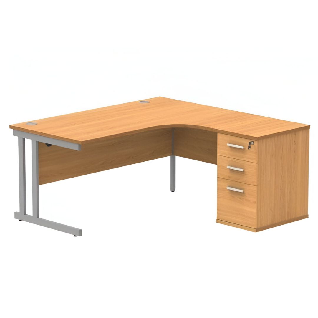 Double Upright Right Hand Radial Office Desk with Desk-High Pedestal – Durable Wooden Workstation