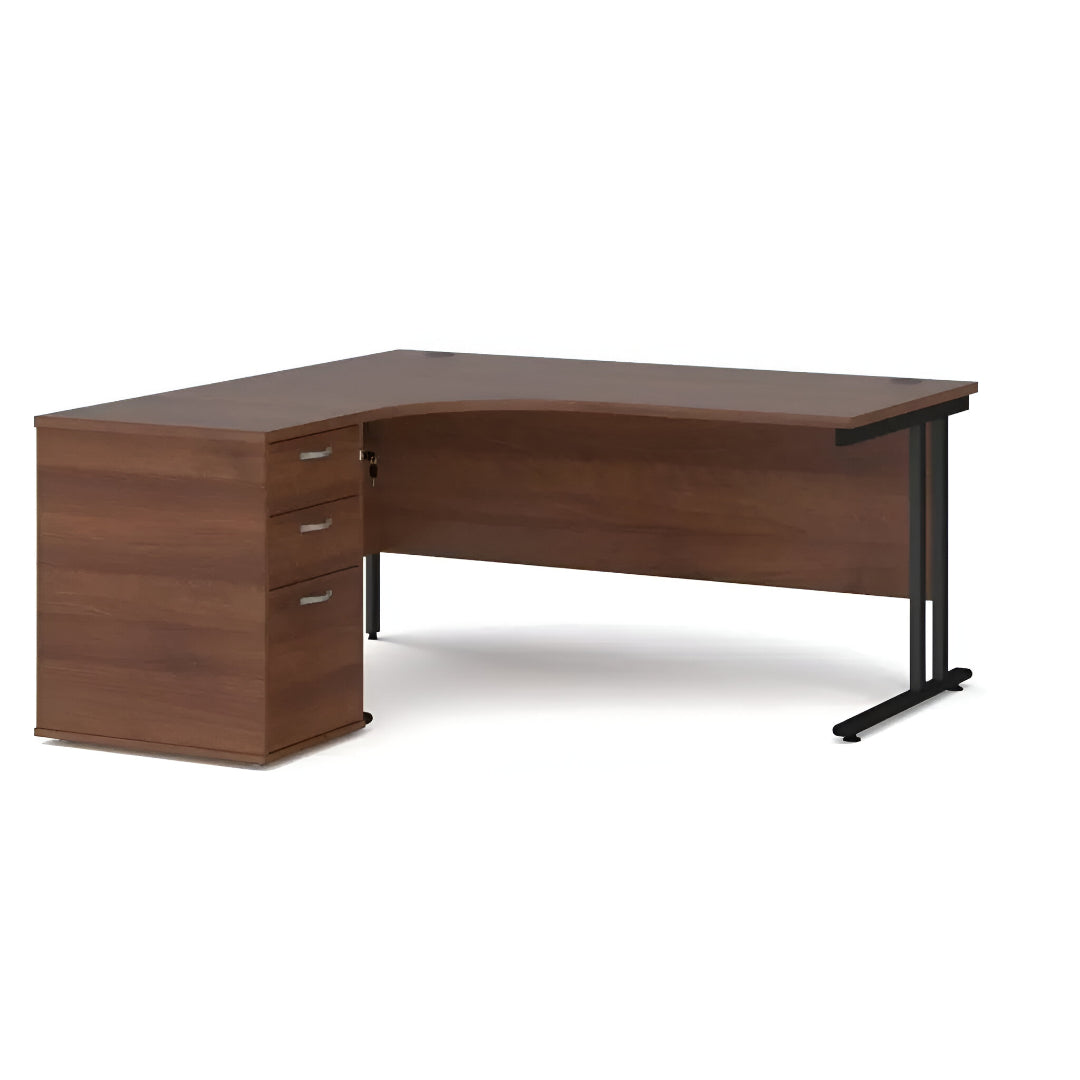 Maestro 25 Ergonomic Left Hand Office Desk with Cantilever Frame and Pedestal – 1400mm – Maple Finish