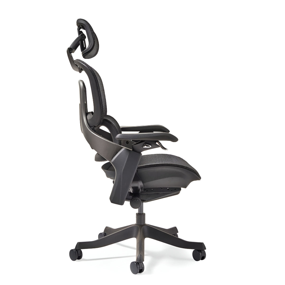 Lyra Ergonomic Task Chair with Adjustable Arms and Integrated Headrest – Black