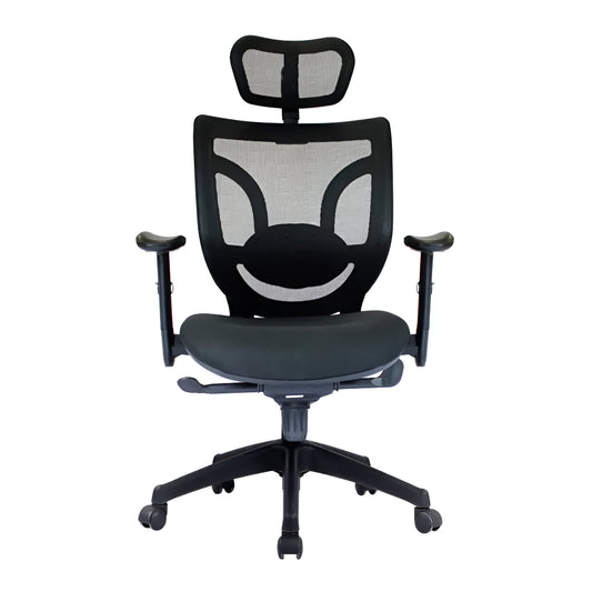 Lyra Ergonomic Task Chair with Adjustable Arms and Integrated Headrest – Black